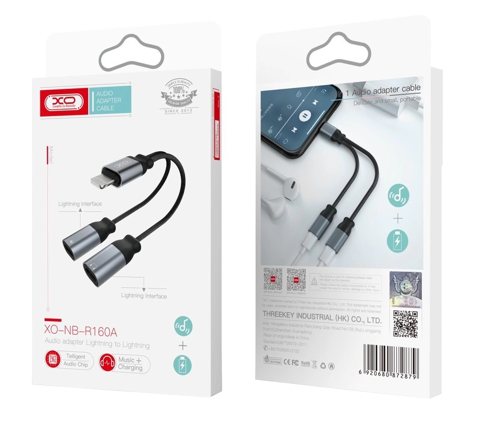 Προσαρμογέας Ήχου Lightning - 2 x Lightning XO Design NB-R160A, Γκρι
