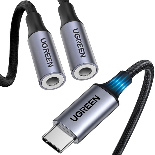 Προσαρμογέας διαχωρισμού ήχου USB-C USB-C - 2 x 3,5 mm UGREEN AV144 2in1, 0,20 m, γκρι
