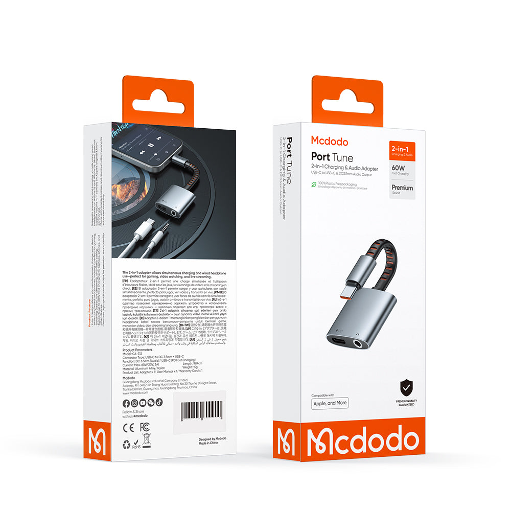 Προσαρμογέας Ήχου USB-C - USB-C / 3.5mm McDodo CA-3120, Γκρι