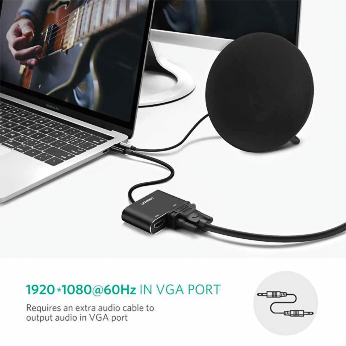 UGREEN CM449 Video Adapter, USB-A - HDMI / VGA, 1080P, Gray