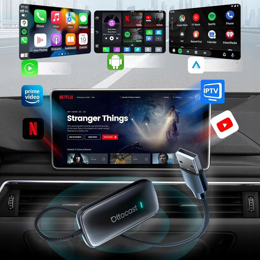 Ασύρματος προσαρμογέας Carplay / Android Auto Ottocast Play2Video Ultra για Apple iPhone / Android Series CA515-T
