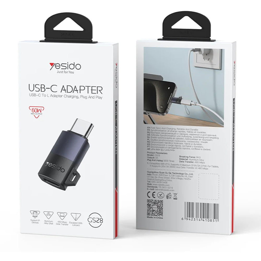 Προσαρμογέας Δεδομένων και Φόρτισης Lightning - USB-C Yesido GS28, Γκρι