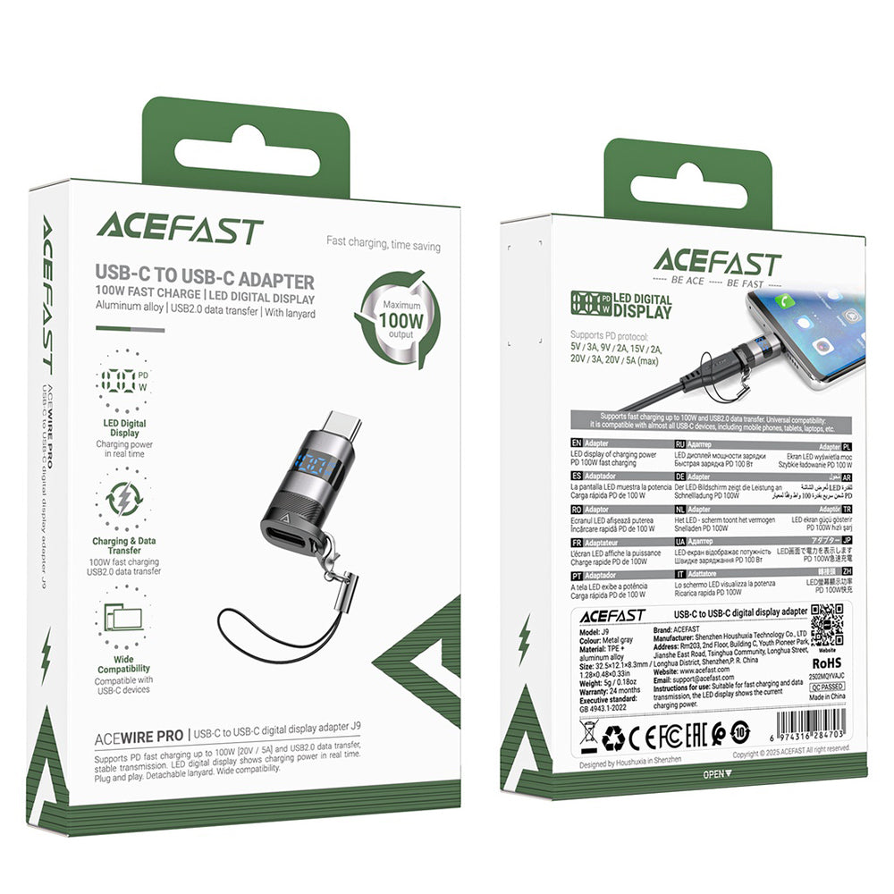 Προσαρμογέας Δεδομένων και Φόρτισης USB-C - USB-C Acefast J9 Display, Γκρι