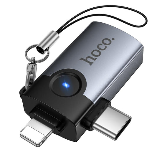 Προσαρμογέας OTG Lightning / USB-C - USB-A HOCO UA46D, Γκρι