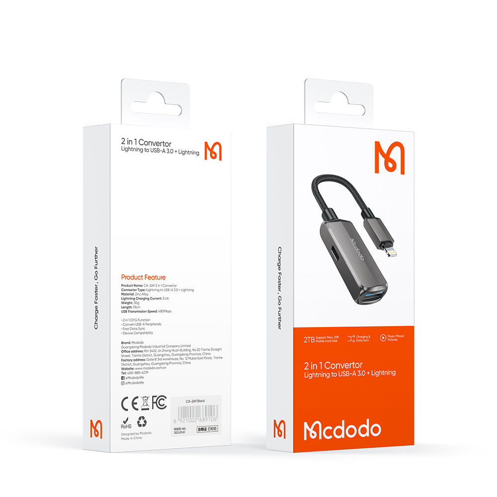 Προσαρμογέας OTG Lightning - USB-A McDodo CA-2690, Γκρι