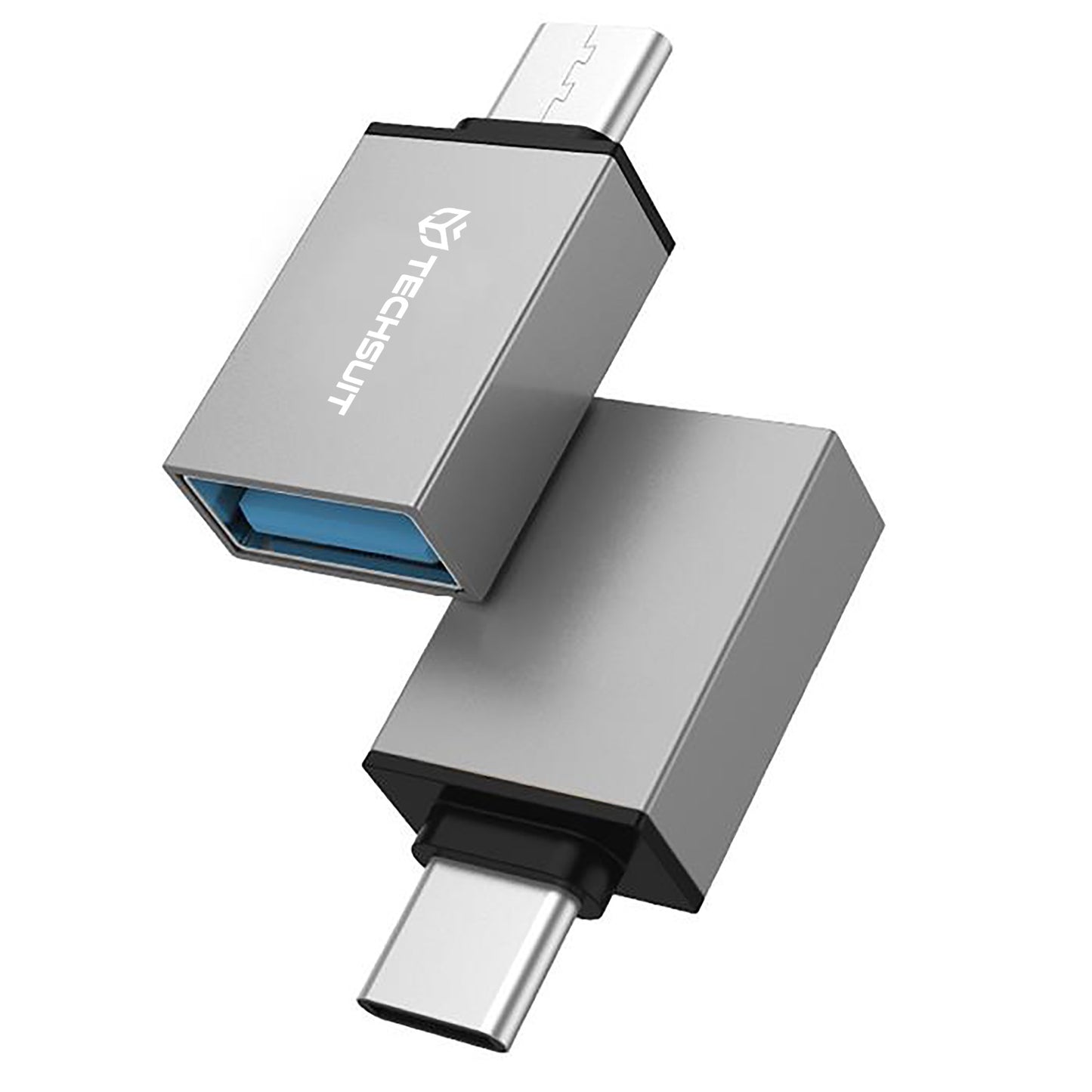 Προσαρμογέας OTG microUSB / USB-C - USB-A Techsuit A13 DuoVoltX, Γκρι, Σετ 2 τεμαχίων
