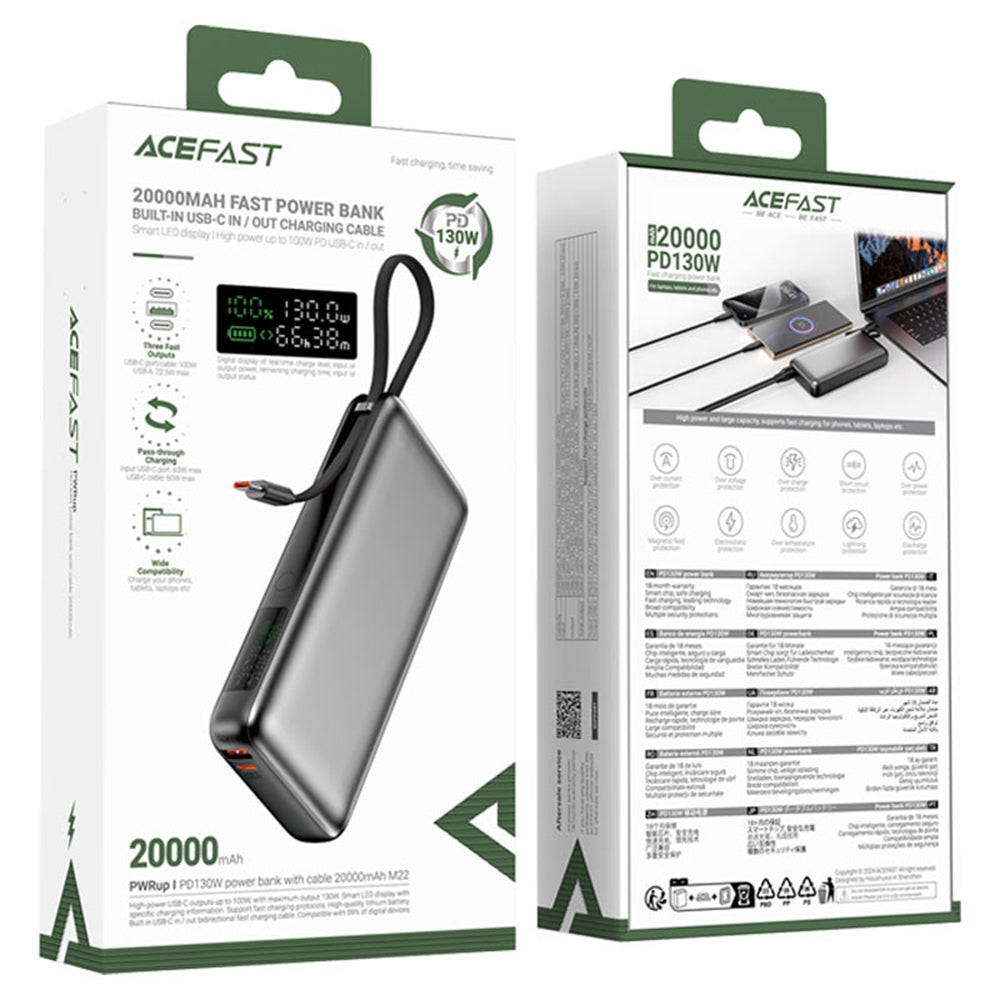 Εξωτερική Μπαταρία Acefast M22, 20000mAh, 130W, QC + PD, 1 x USB-A - 2 x USB-C, Μαύρη