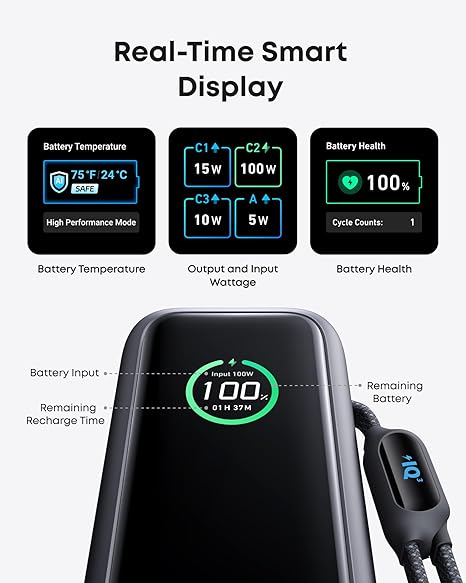 Εξωτερική Μπαταρία Anker, 25000mAh, 165W, QC + PD, 1 x USB-A - 3 x USB-C, Γκρι A1695H11