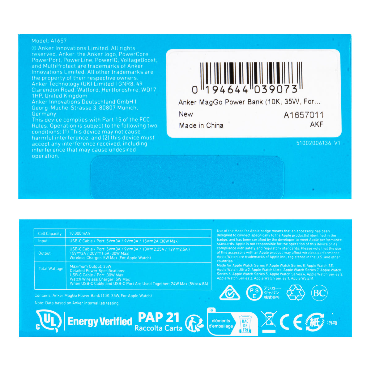 Εξωτερική Μπαταρία Ασύρματη Anker MagGo, 10000mAh, 35W, PD + QI, 1 x QI - 2 x USB-C, Μαύρη A1657011
