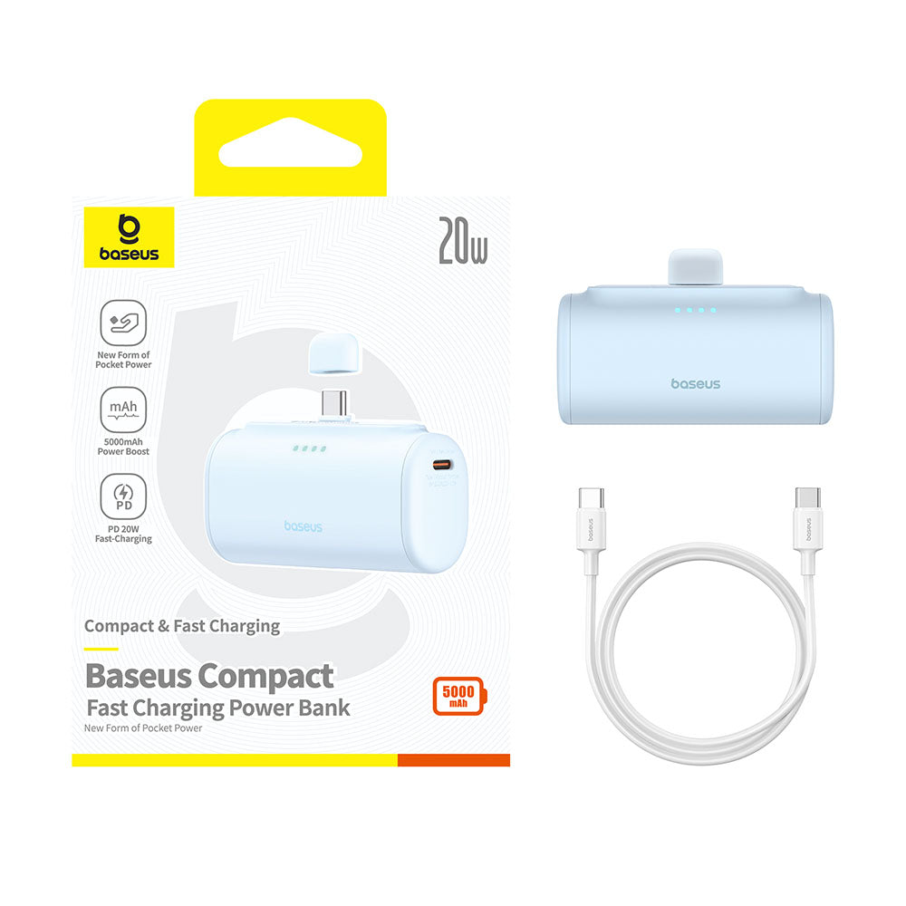 Εξωτερική Μπαταρία Baseus Compact, 5000mAh, 20W, PD, 2 x USB-C, Μπλε P10068306313-00