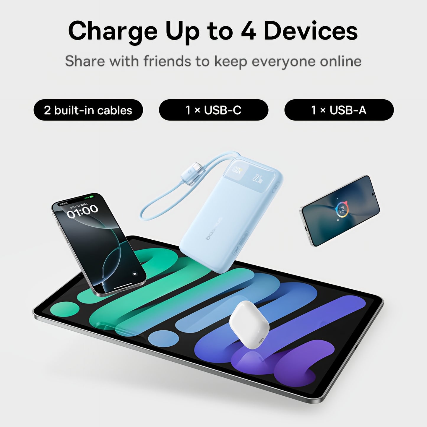 Εξωτερική Μπαταρία Baseus EnerFill FC11, 20000mAh, 22.5W, QC + PD, 1 x Lightning - 1 x USB-A - 2 x USB-C, Μπλε E0027S06