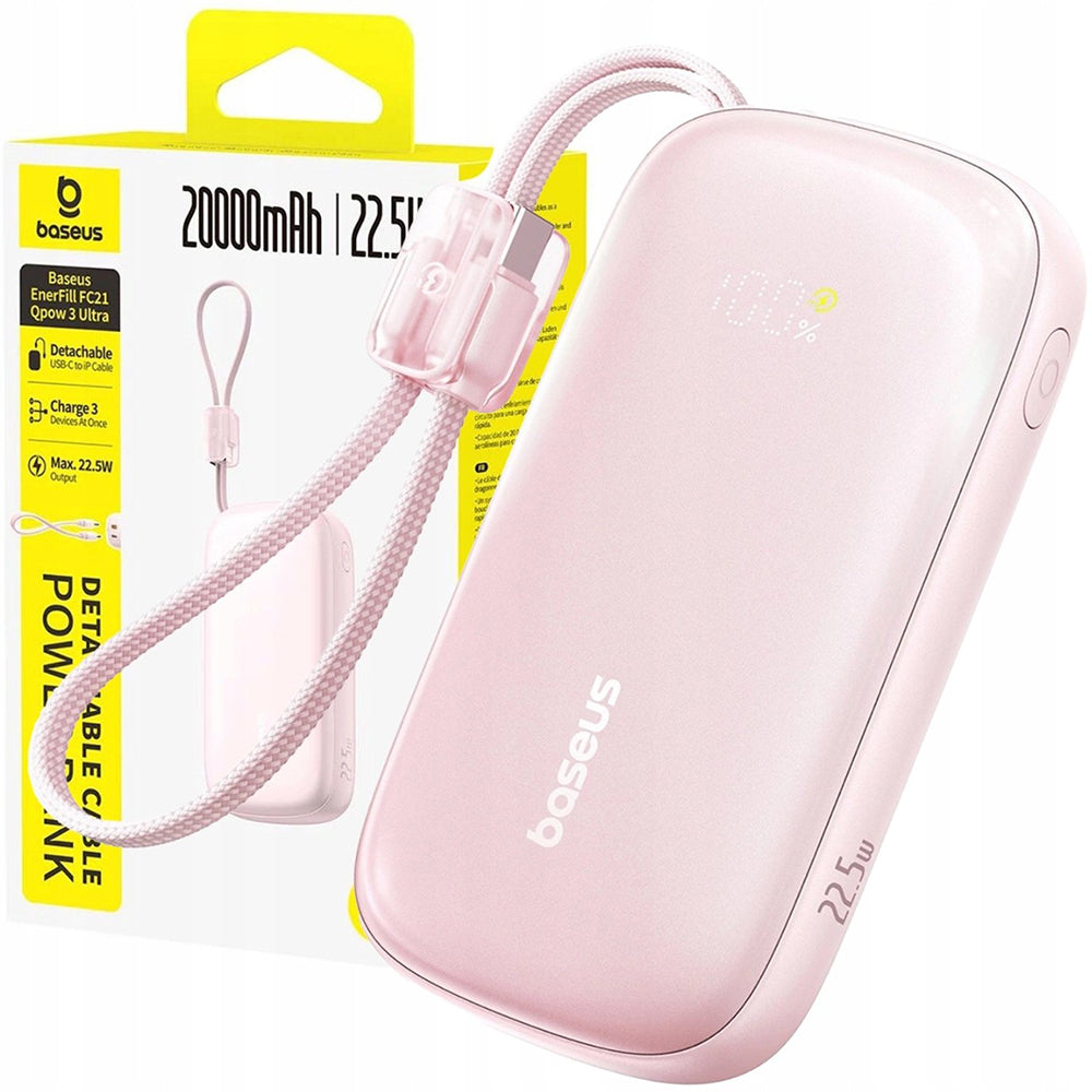 Εξωτερική Μπαταρία Baseus EnerFill FC21 Qpow 3 Ultra, 20000mAh, 22.5W, QC + PD, 1 x USB-A - 1 x USB-C, Ροζ E0027M02