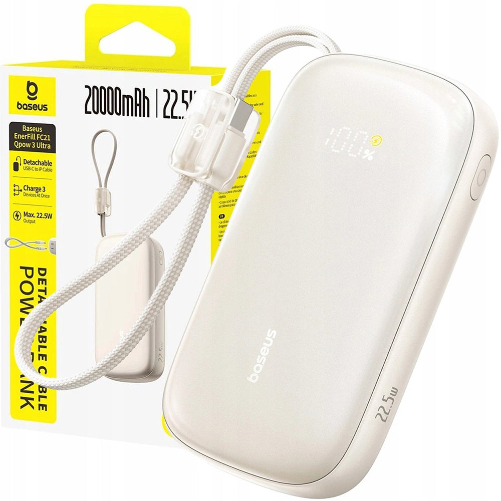 Εξωτερική Μπαταρία Baseus EnerFill FC21 Qpow 3 Ultra, 20000mAh, 45W, QC + PD, 1 x USB-A - 1 x USB-C, Μπεζ E0027P01