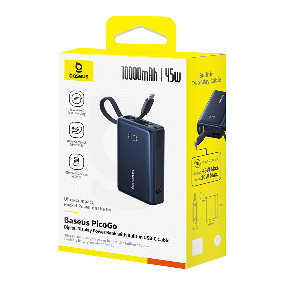 Εξωτερική Μπαταρία Baseus PicoGo, 10000mAh, 45W, QC + PD, 1 x USB-A - 2 x USB-C, Μαύρη P10076803123-00