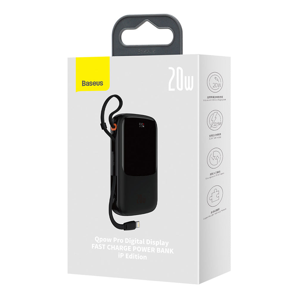 Baseus Qpow Pro External Battery, 20000mAh, 20W, QC + PD, 1 x Lightning - 1 x USB-A - 1 x USB-C, Blue PPQD030003