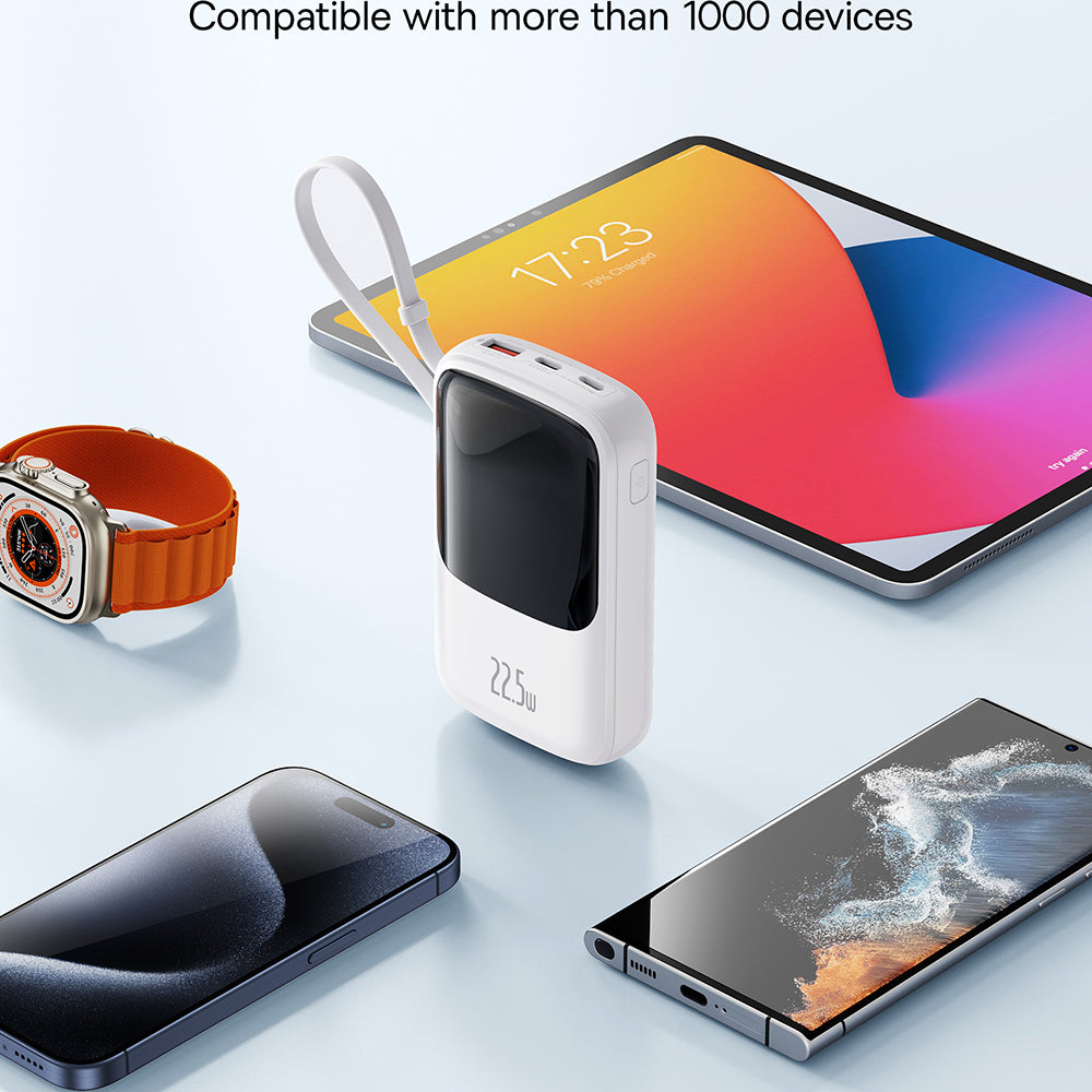 Εξωτερική Μπαταρία Baseus Qpow Pro+, 10000mAh, 22.5W, QC + PD, 1 x USB-A - 2 x USB-C, Λευκή P10067101213-00