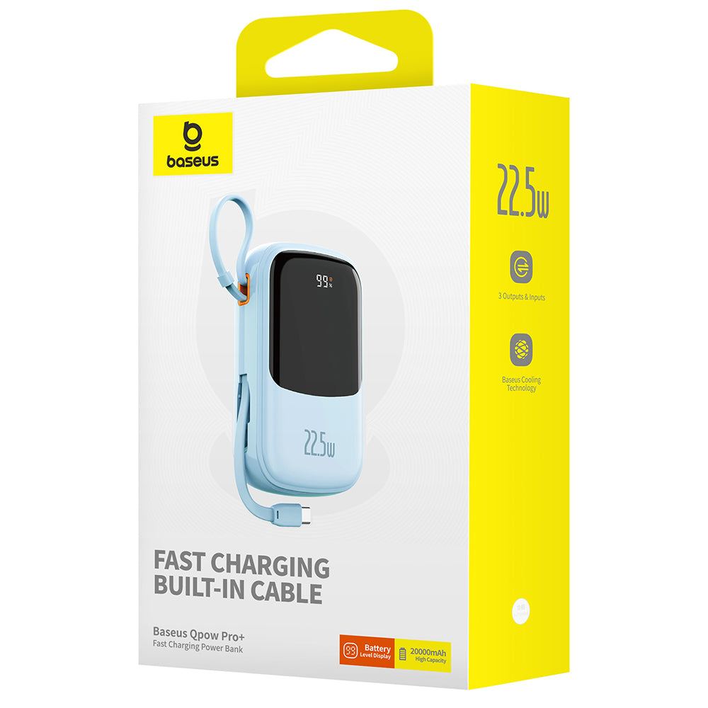 Εξωτερική Μπαταρία Baseus Qpow Pro+, 20000mAh, 22.5W, QC + PD, 1 x USB-A - 2 x USB-C, Μπλε P10067103313-00