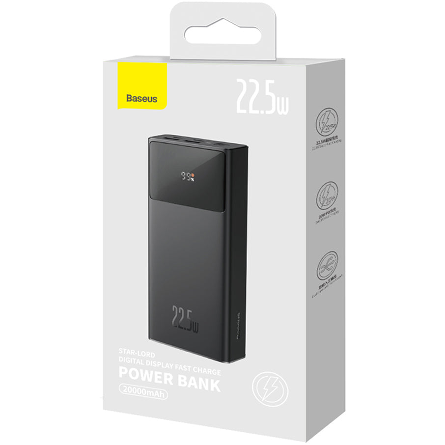 Εξωτερική Μπαταρία Baseus Star Lord, 20000mAh, 22.5W, QC + PD, 1 x USB-C - 2 x USB-A, Μαύρη PPXJ080001