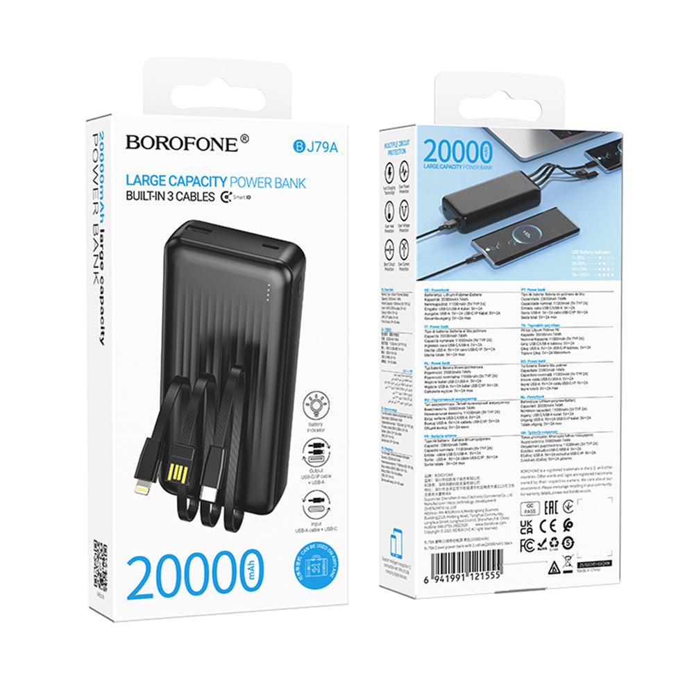 Εξωτερική Μπαταρία Borofone BJ79 Clever, 20000mAh, 10W, 1 x Lightning - 1 x USB-A - 1 x USB-C, Μαύρη