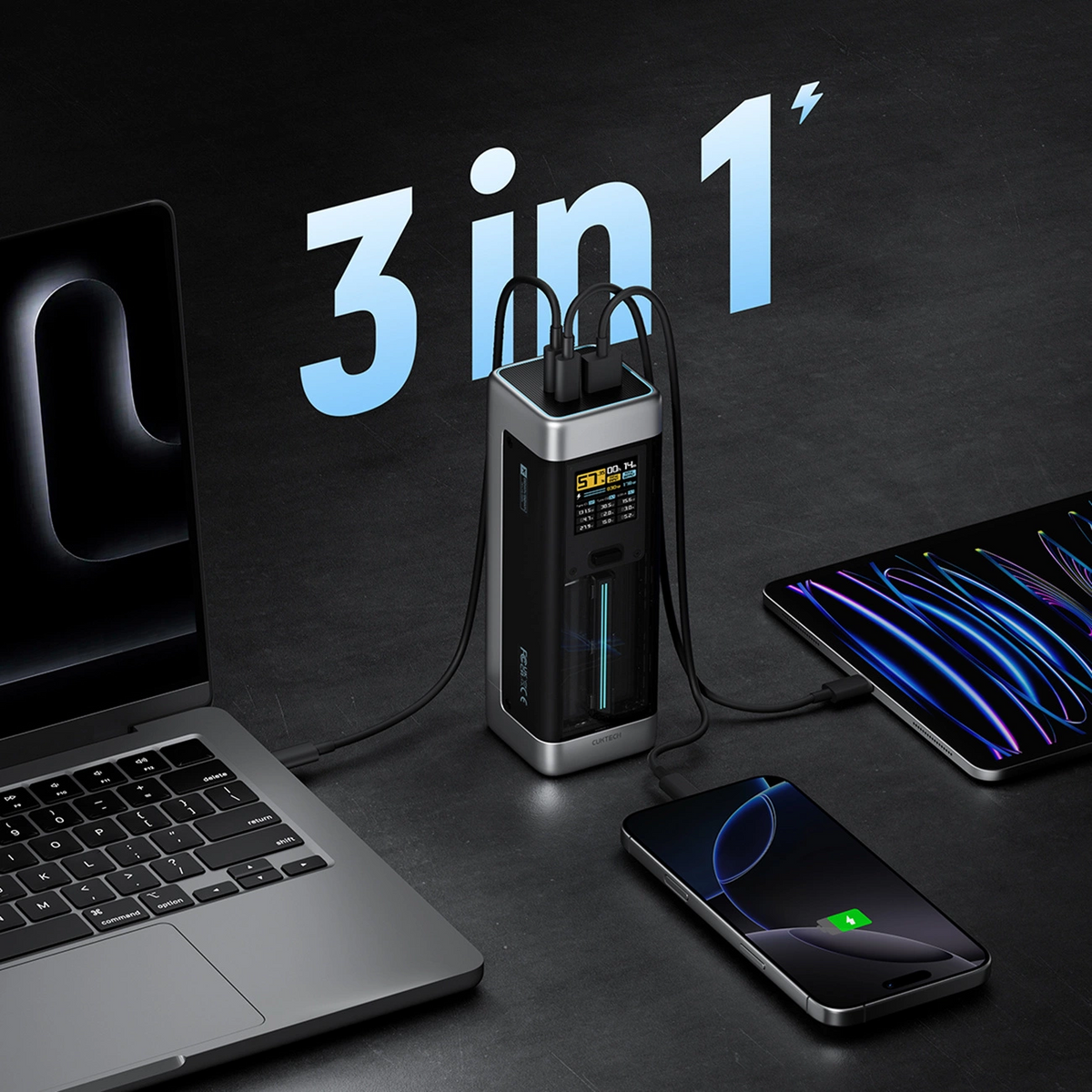 Εξωτερική Μπαταρία Cuktech, 25000mAh, 210W, QC + PD, 1 x USB-A - 2 x USB-C, Μαύρη CUK00P23GLBK