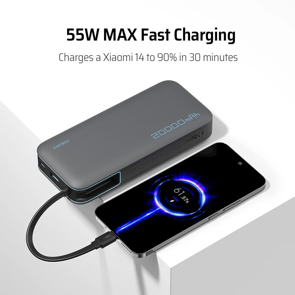 Εξωτερική Μπαταρία Cuktech LPB200N, 20000mAh, 45W, QC + PD, 1 x USB-A - 2 x USB-C, Λευκή CUKP200NGLLG