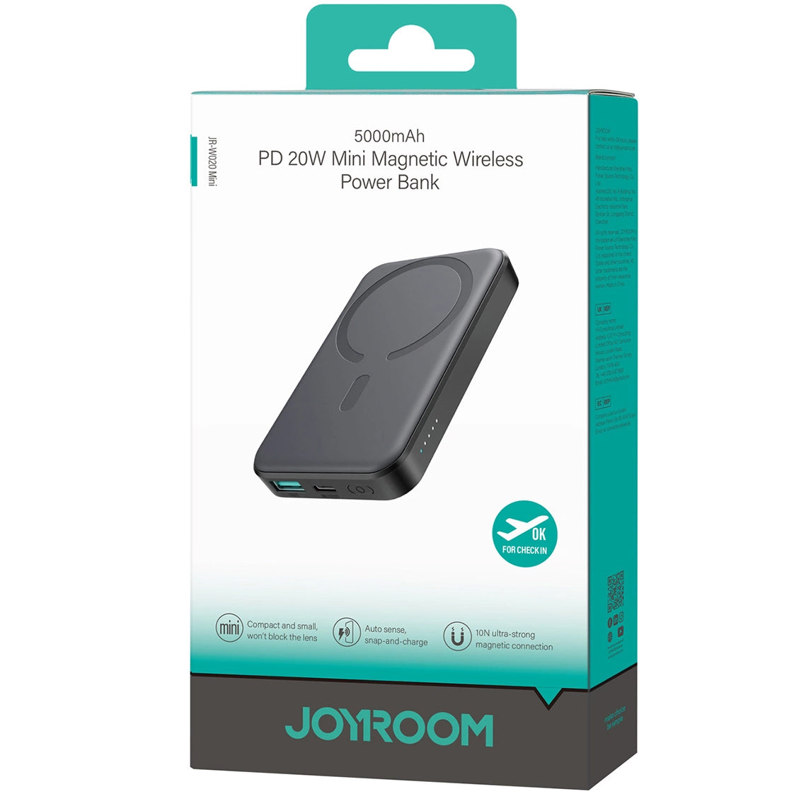 Εξωτερική Μπαταρία Wireless Joyroom JR-W020 Mini, 5000mAh, 20W, QC + PD + FQI, 1 x QI - 1 x USB-A - 1 x USB-C, Μαύρη