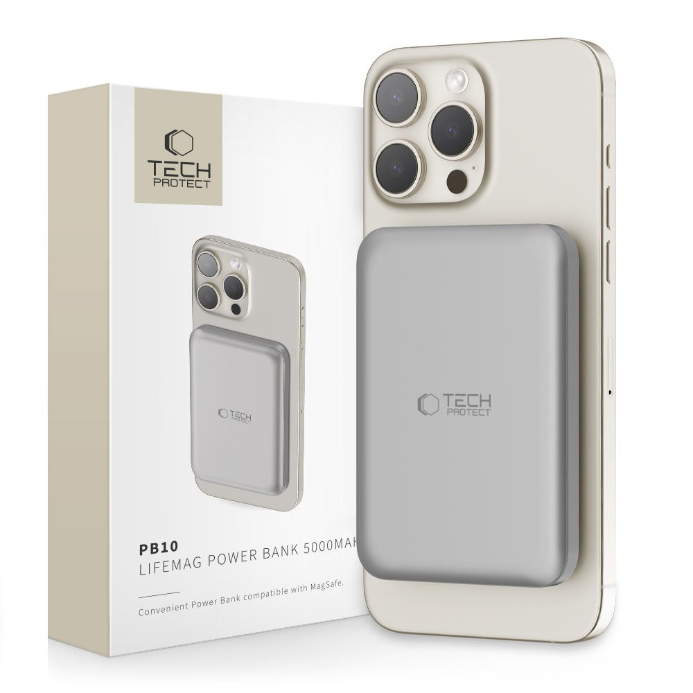 Tech-Protect PB10 LifeMag Εξωτερική ασύρματη μπαταρία, 5000mAh, 15W, PD + FQI, 1 x QI - 1 x USB-C, γκρι