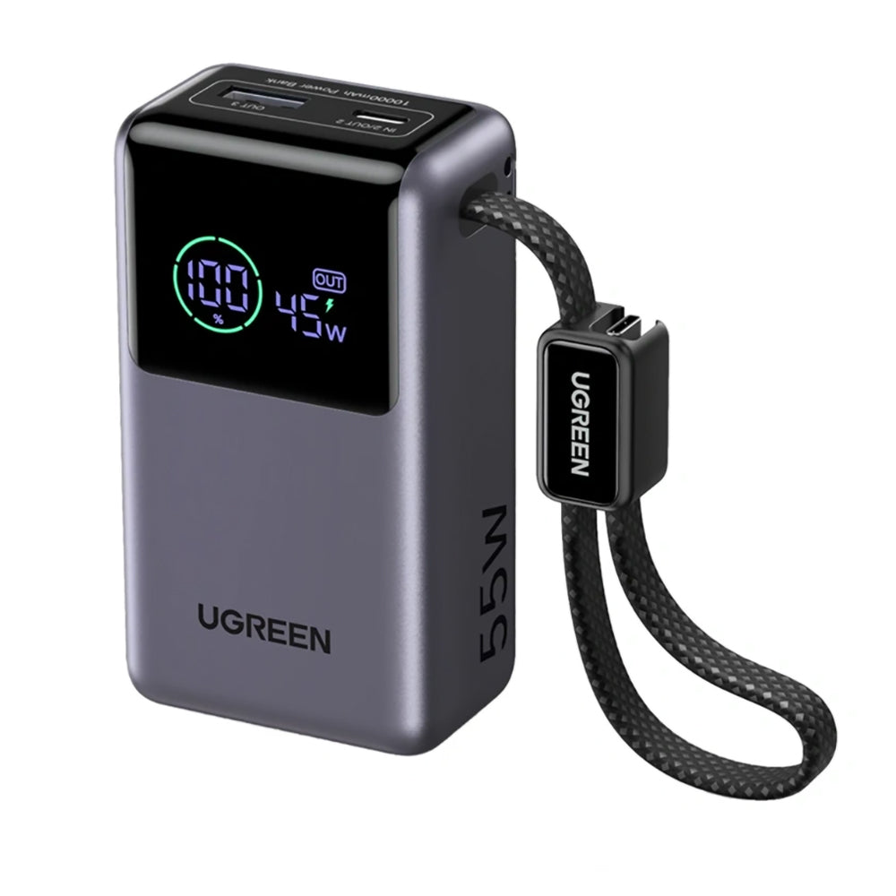 UGREEN Nexode Pro PB727 External Battery (85301B), 10000mAh, 55W, QC + PD, 1 x USB-A - 2 x USB-C, Gray
