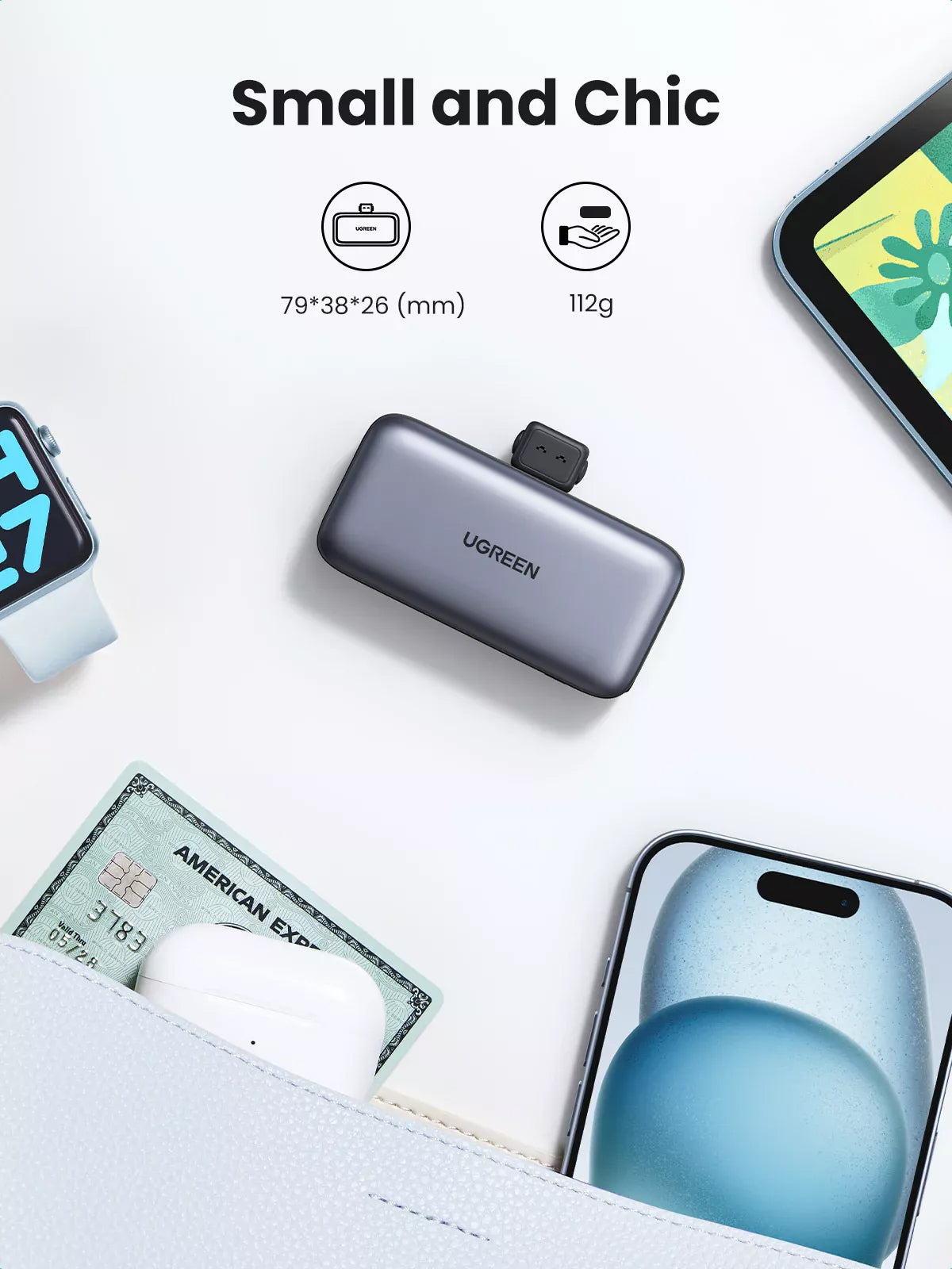 Εξωτερική Μπαταρία UGREEN PB503, 5000mAh, 22.5W, PD, 1 x USB-C, Γκρι