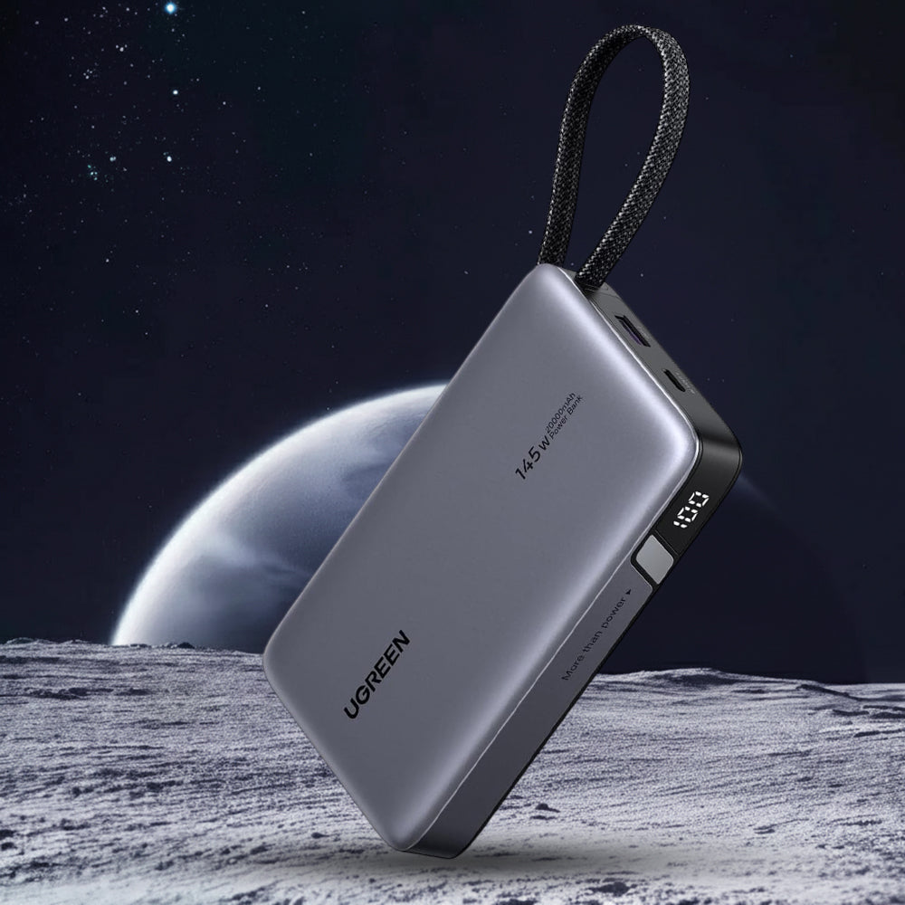 UGREEN PB551 External Battery (55992B), 20000mAh, 145W, QC + PD, 1 x USB-A - 2 x USB-C, Gray