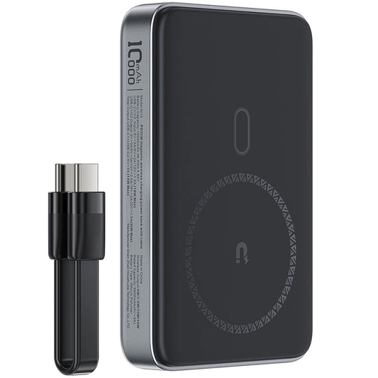 Acefast M10 Wireless External Battery, 10000mAh, 30W, PD + FQI, 1 x QI - 2 x USB-C, Black