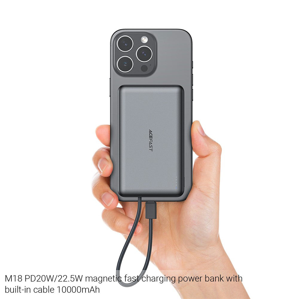 Εξωτερική Μπαταρία Wireless Acefast M18, 10000mAh, 22.5W, PD + FQI, 1 x QI - 2 x USB-C, Μαύρη