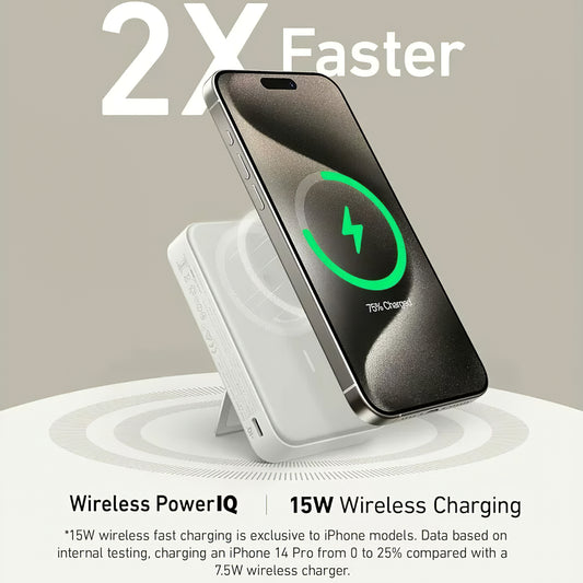 Ασύρματη εξωτερική μπαταρία Anker MagGo, 10000mAh, 27W, PD + FQI, 1 x QI - 1 x USB-C, λευκό A1654G21