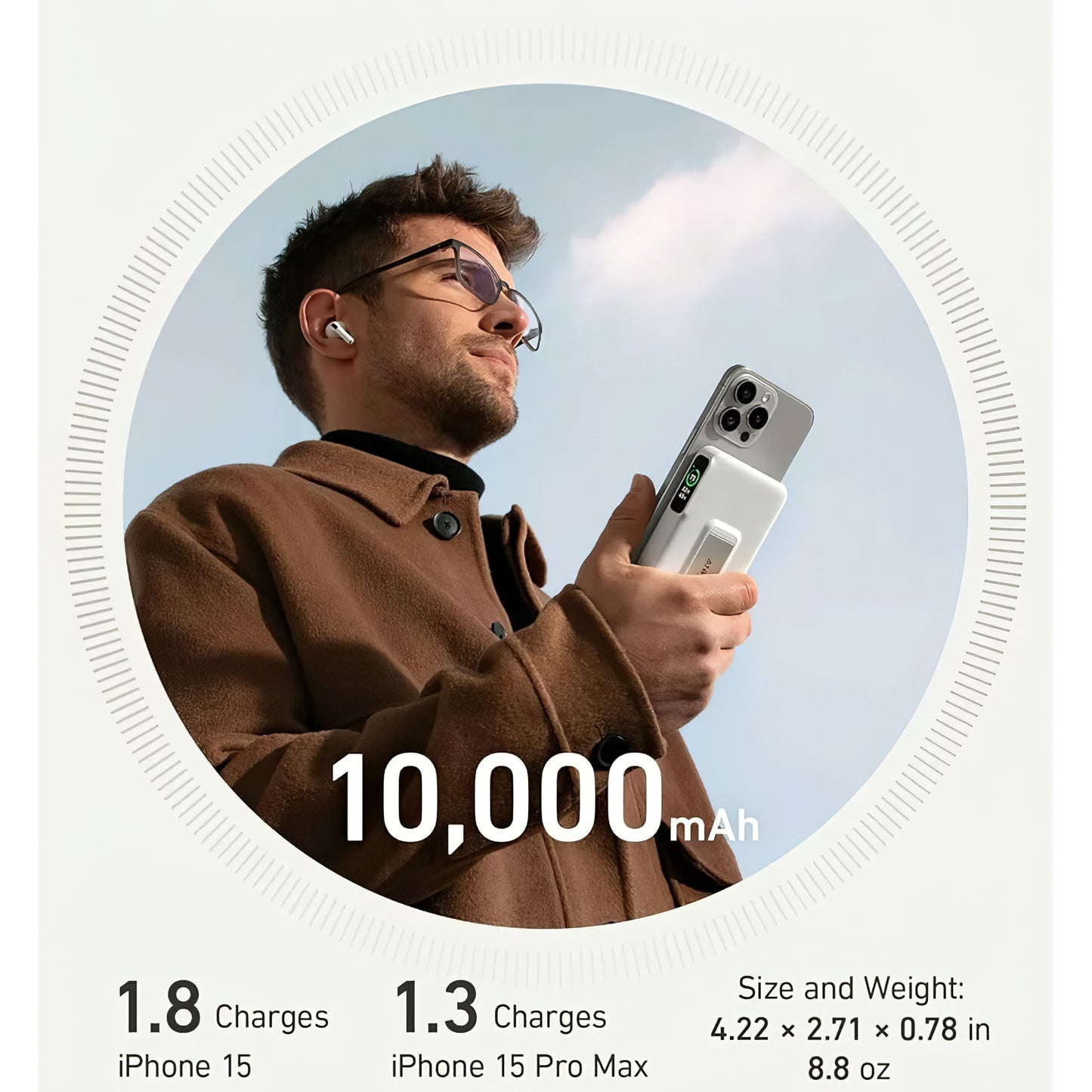 Ασύρματη εξωτερική μπαταρία Anker MagGo, 10000mAh, 27W, PD + FQI, 1 x QI - 1 x USB-C, λευκό A1654G21