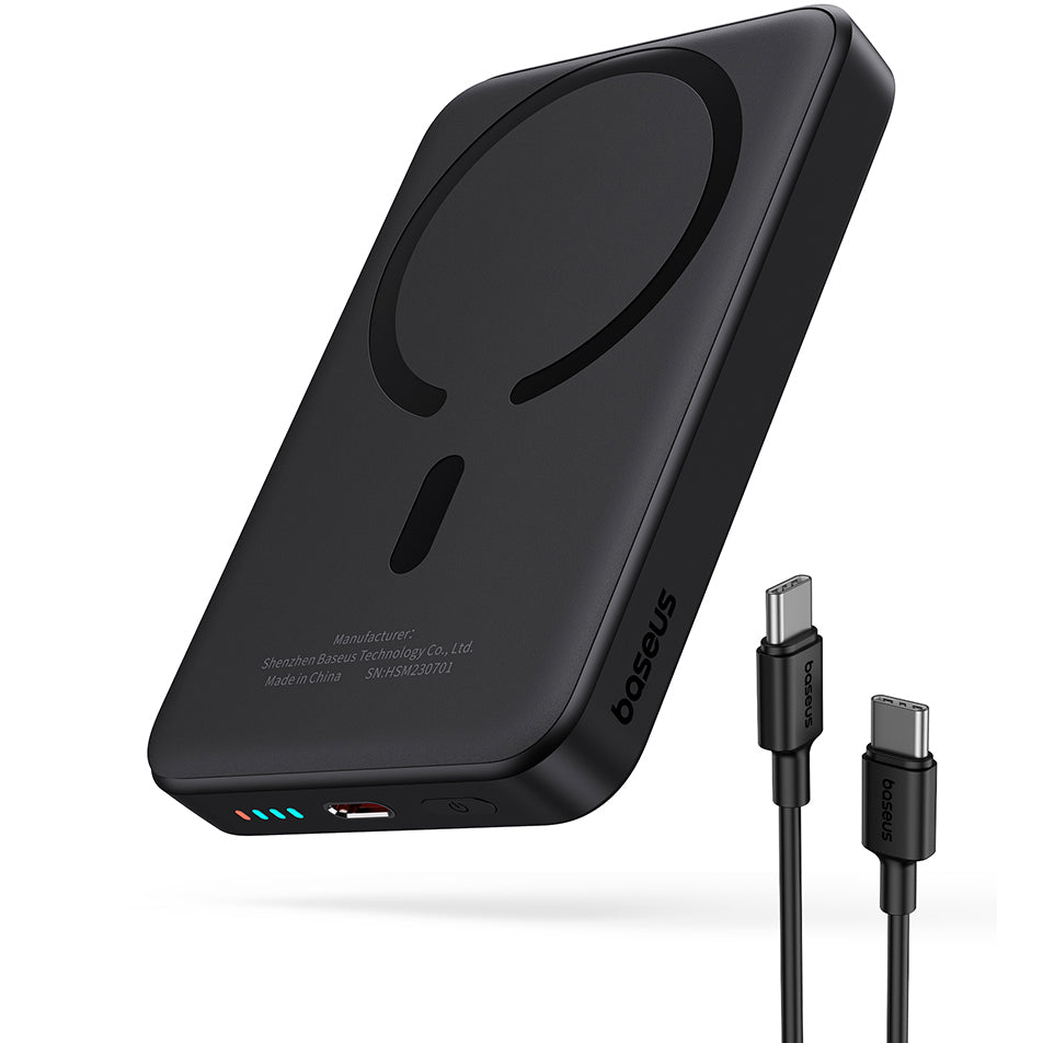 Baseus Magnetic Mini External Wireless Battery, 10000mAh, 20W, PD + FQI, 1 x QI - 1 x USB-C, Black P10059001113-00
