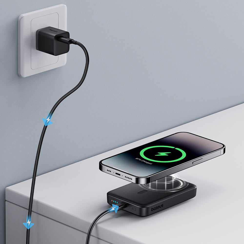 Baseus Magnetic Mini External Wireless Battery, 10000mAh, 20W, PD + FQI, 1 x QI - 1 x USB-C, Black P10059001113-00