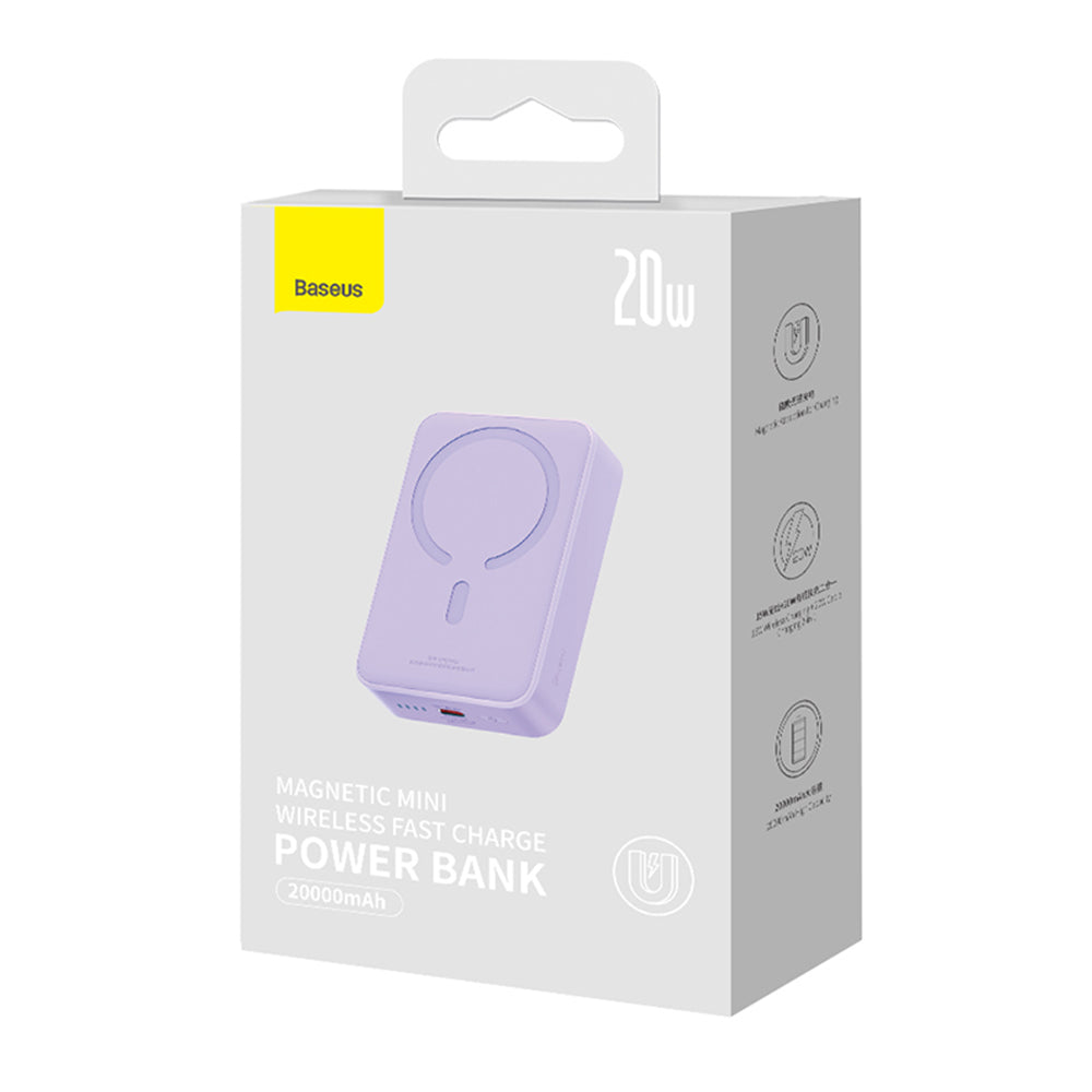 Εξωτερική Μπαταρία Wireless Baseus Magnetic Mini, 20000mAh, 20W, PD + FQI, 1 x QI - 1 x USB-C, Μωβ PPCX150005