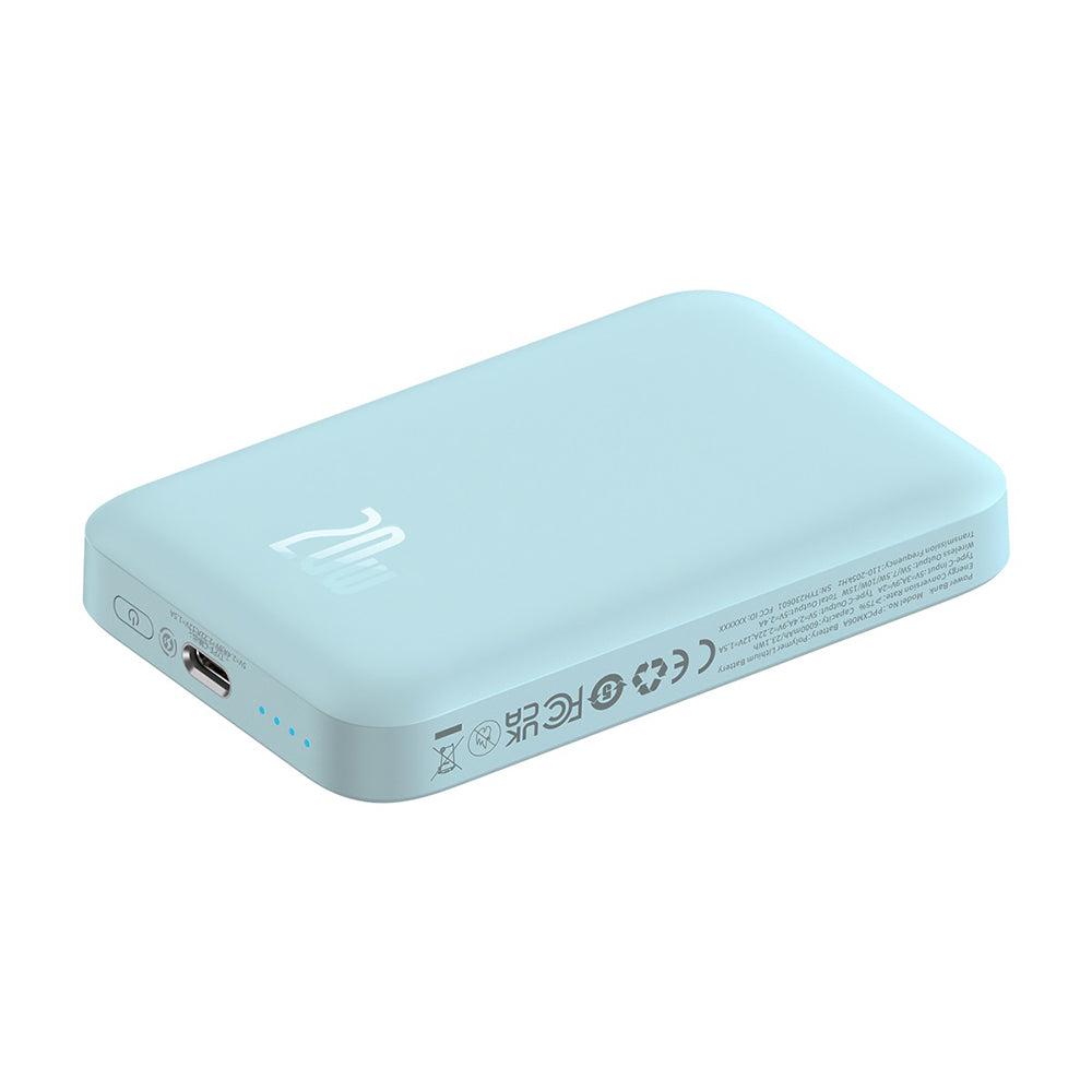 Εξωτερική Μπαταρία Wireless Baseus Mini Air, 6000mAh, 20W, PD + FQI, 1 x QI - 1 x USB-C, Μπλε P10059002313-00