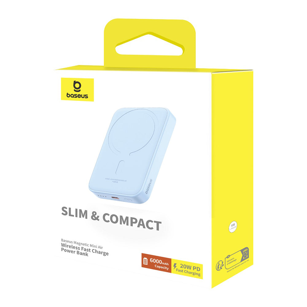 Εξωτερική Μπαταρία Wireless Baseus Mini Air, 6000mAh, 20W, PD + FQI, 1 x QI - 1 x USB-C, Μπλε P10059002313-00