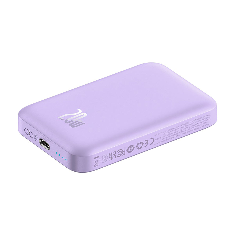Εξωτερική Μπαταρία Wireless Baseus Mini Air, 6000mAh, 20W, PD + FQI, 1 x QI - 1 x USB-C, Μωβ P10059002513-00