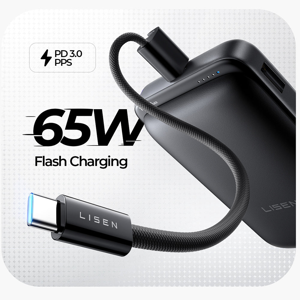 Εξωτερική Ασύρματη Μπαταρία Lisen P604, 10000mAh, 65W, QC + PD + FQI, 1 x QI - 1 x USB-A - 1 x USB-C, Μαύρο