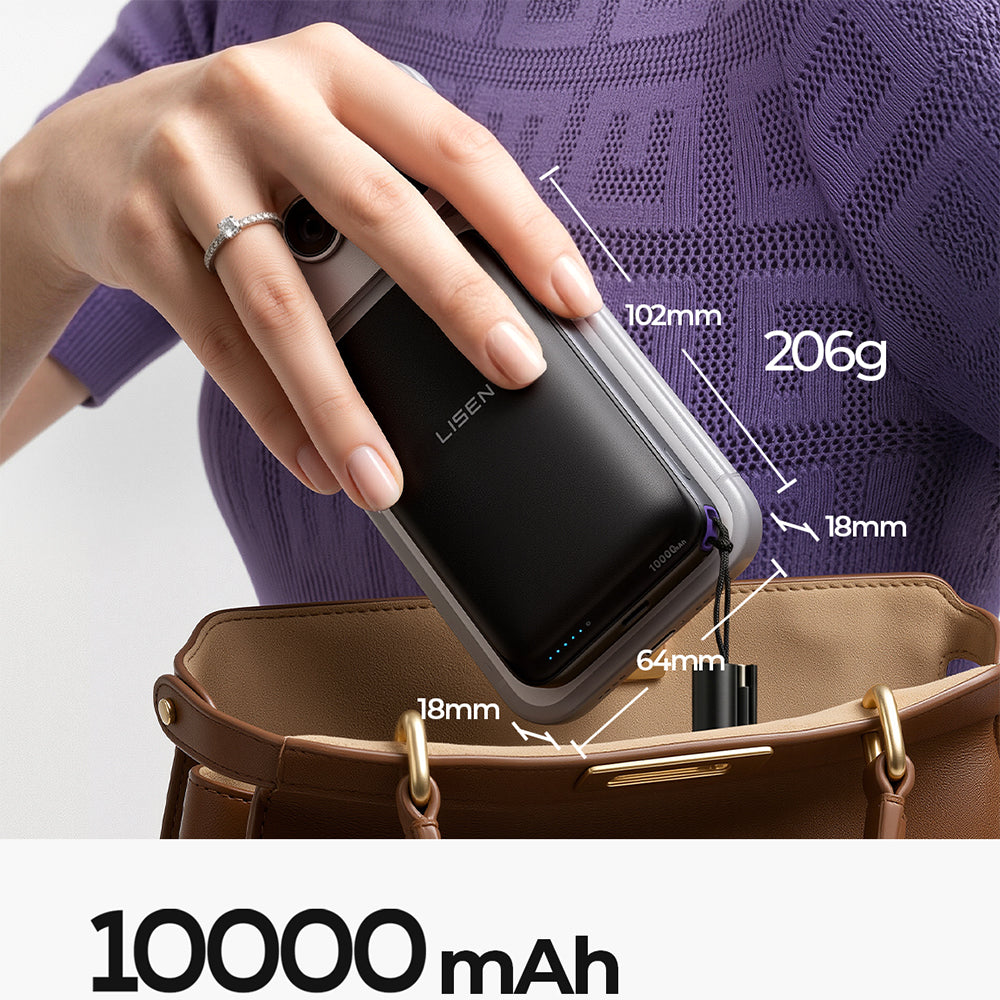 Εξωτερική Ασύρματη Μπαταρία Lisen P604, 10000mAh, 65W, QC + PD + FQI, 1 x QI - 1 x USB-A - 1 x USB-C, Μαύρο
