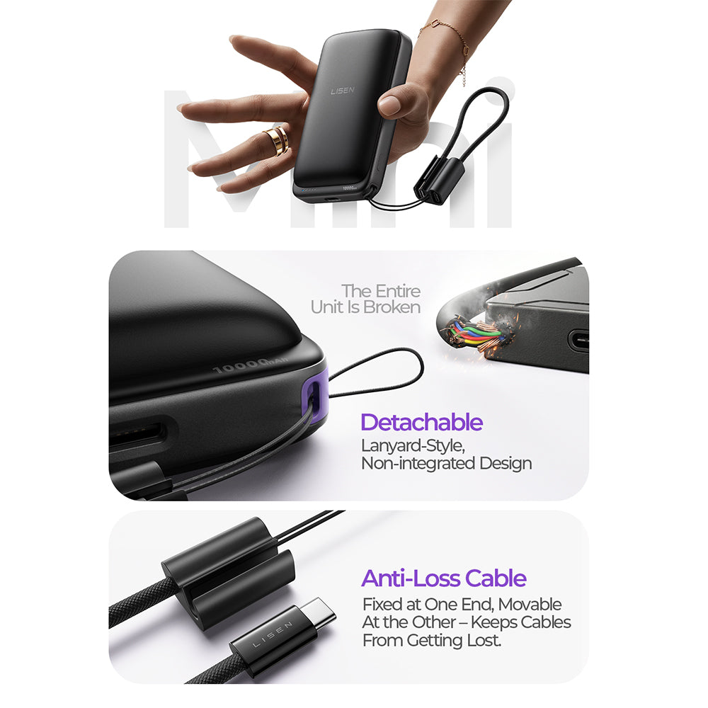 Εξωτερική Ασύρματη Μπαταρία Lisen P604, 10000mAh, 65W, QC + PD + FQI, 1 x QI - 1 x USB-A - 1 x USB-C, Μαύρο