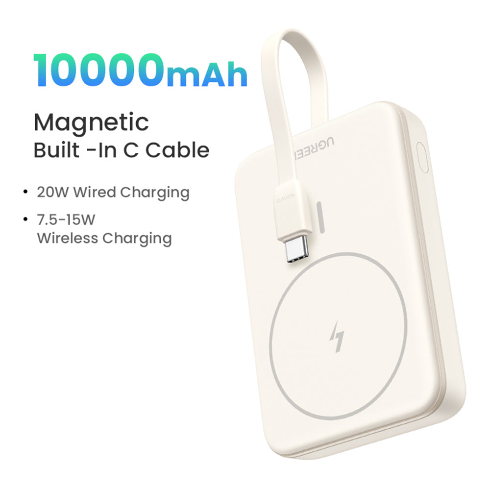 Εξωτερική Μπαταρία Ασύρματη UGREEN PB760, 10000mAh, 20W, PD + FQI, 1 x QI - 1 x USB-C, Μπεζ