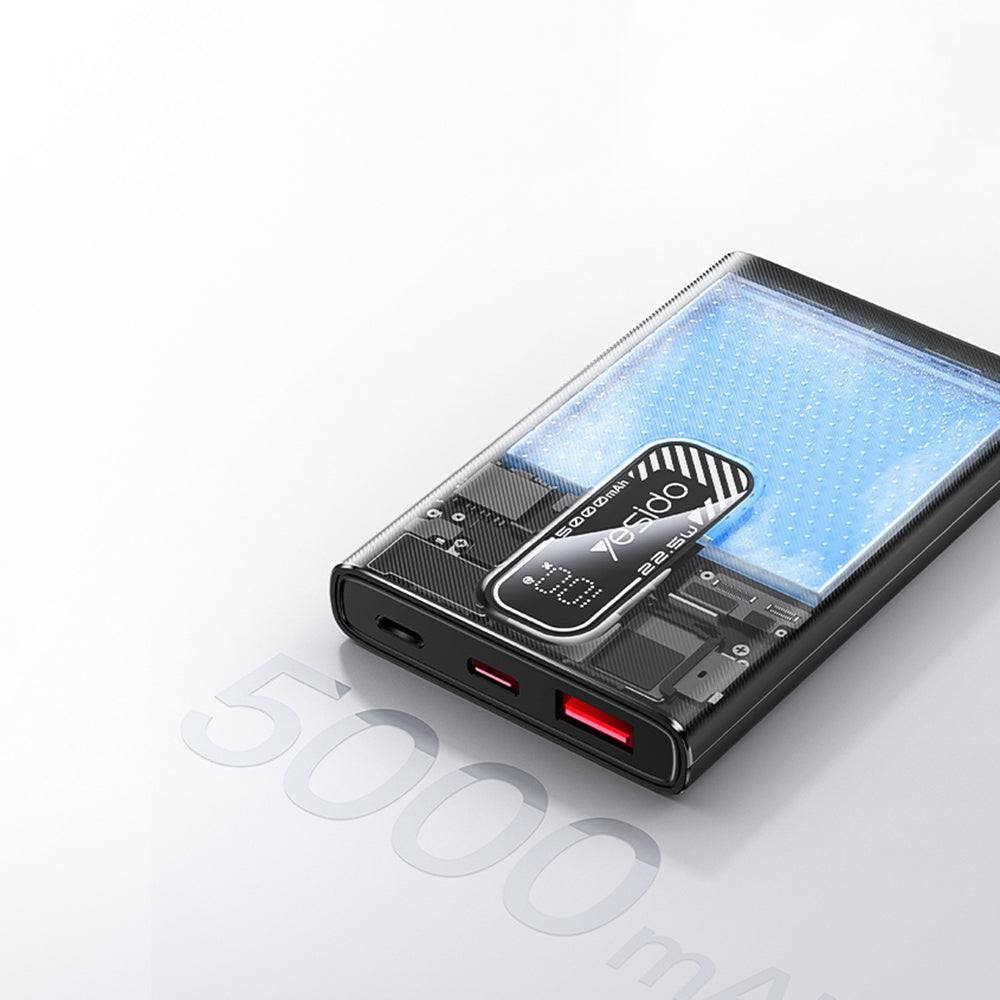 Εξωτερική Μπαταρία Yesido YP92, 5000mAh, 22.5W, QC + PD, 1 x USB-A - 1 x USB-C, Μαύρη