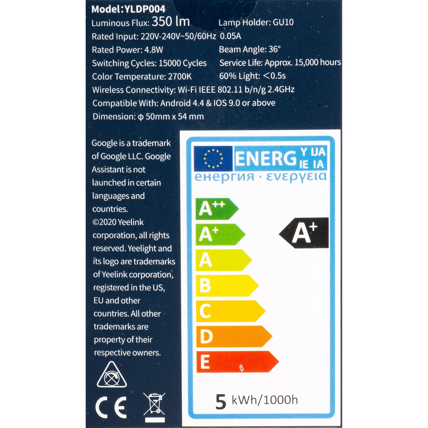 Λάμπα LED Yeelight W1, Wi-Fi, GU10, 4.8W, 2700K, 350lm YLDP004