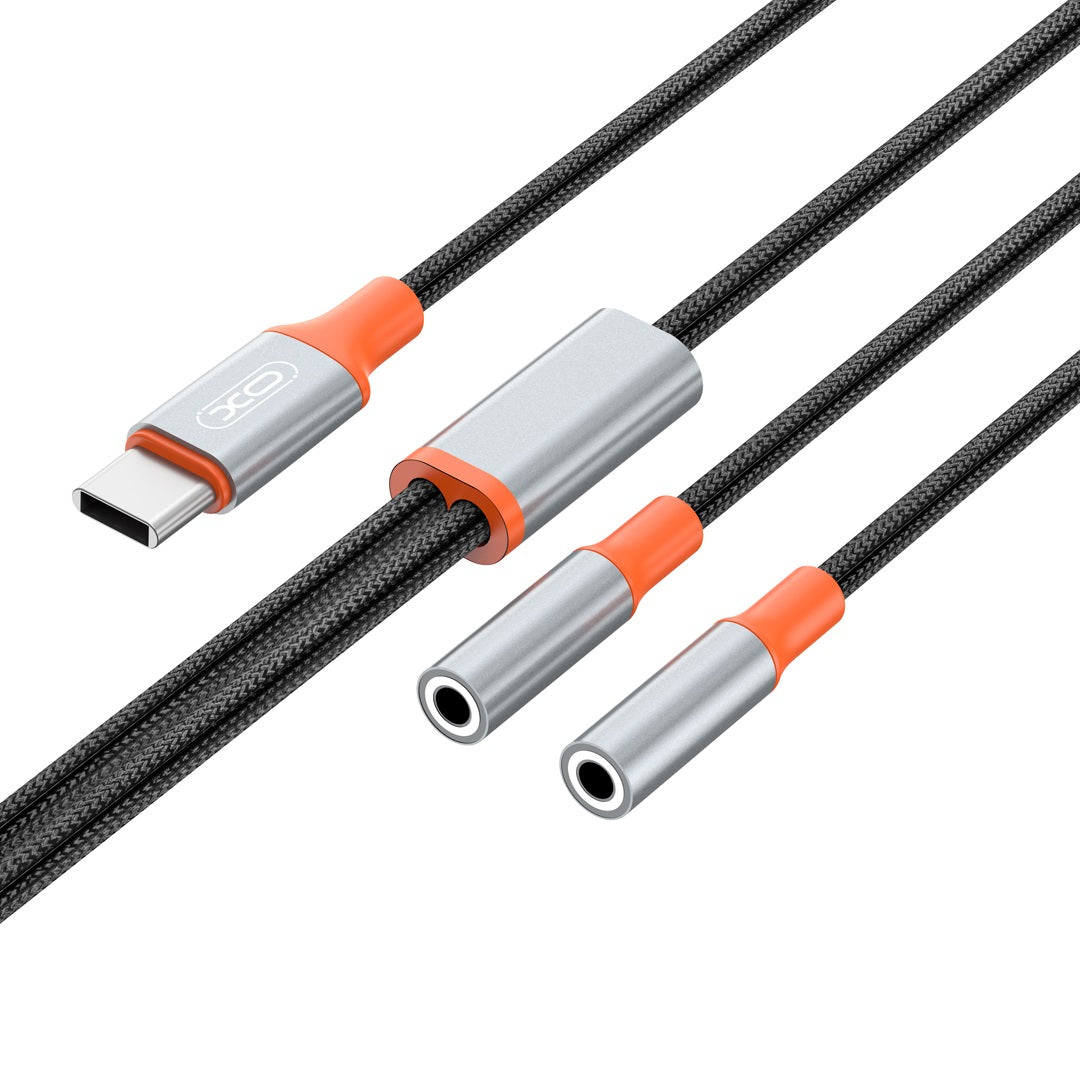 Καλώδιο Ήχου Διαχωριστής USB-C - 2 x 3.5mm XO Design NB-R269B 2in1, 1.2m, Μαύρο