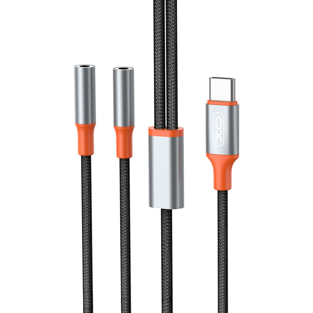 Καλώδιο Ήχου Διαχωριστής USB-C - 2 x 3.5mm XO Design NB-R269B 2in1, 1.2m, Μαύρο