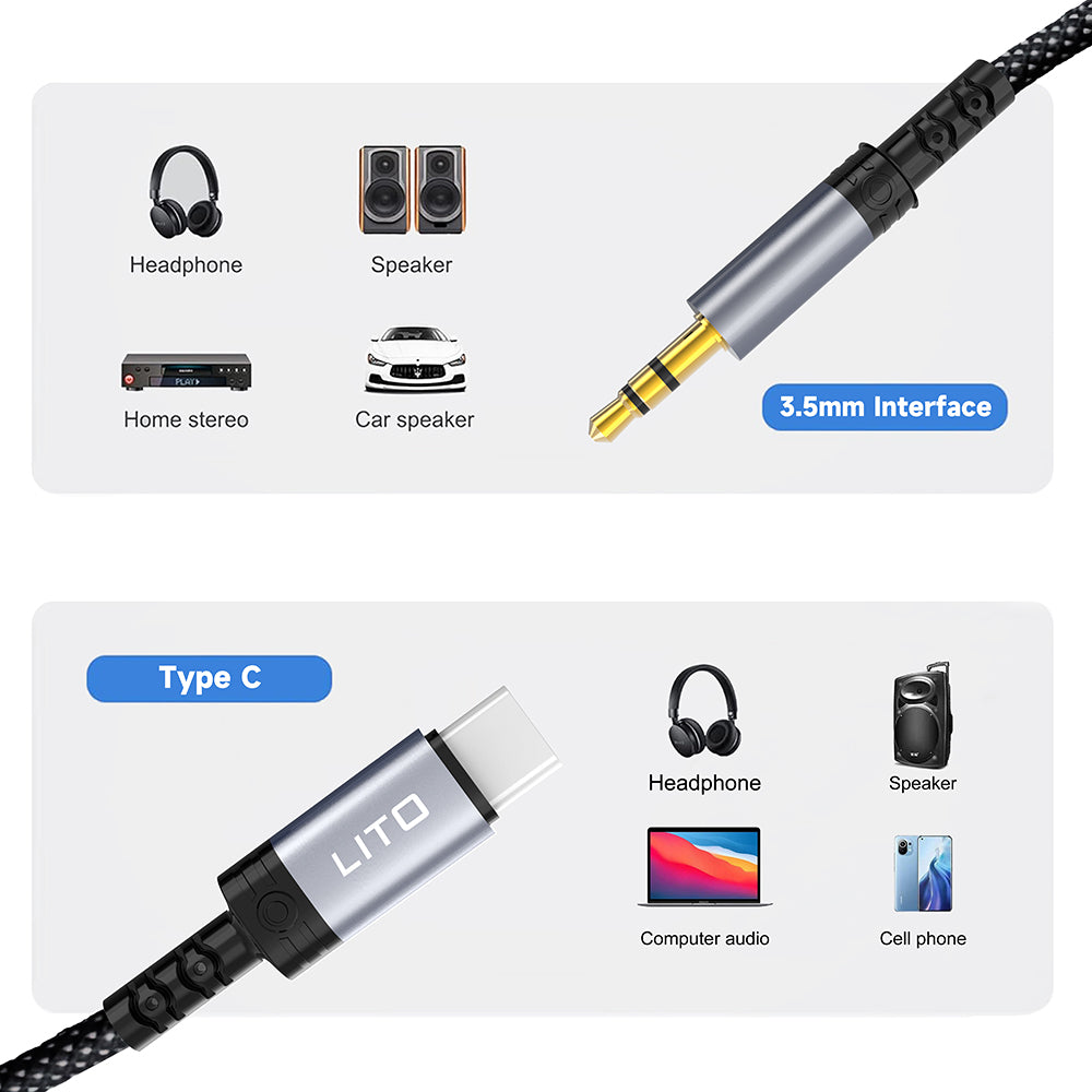 Καλώδιο Ήχου USB-C - 3.5mm Lito LA01T, 1m, Μαύρο