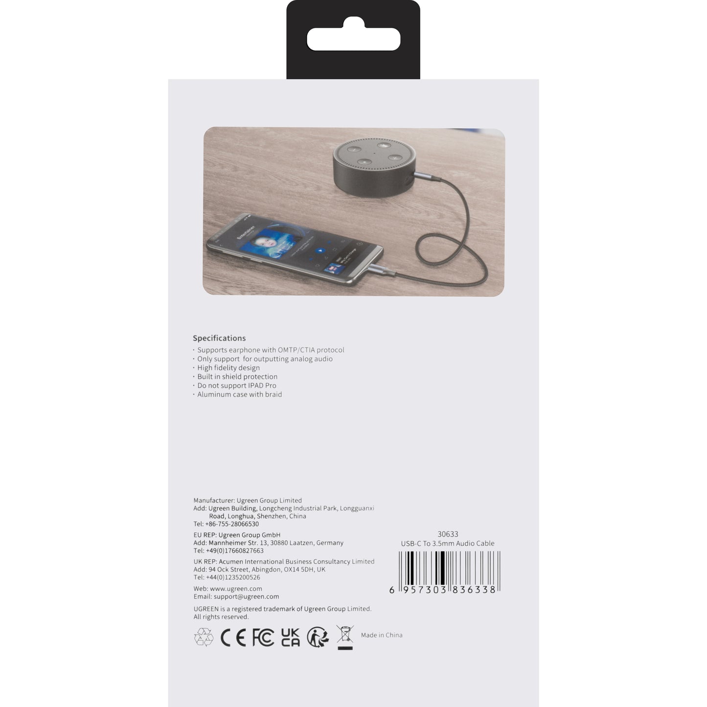 Καλώδιο Ήχου USB-C - 3.5mm UGREEN AV143, 1m, Γκρι